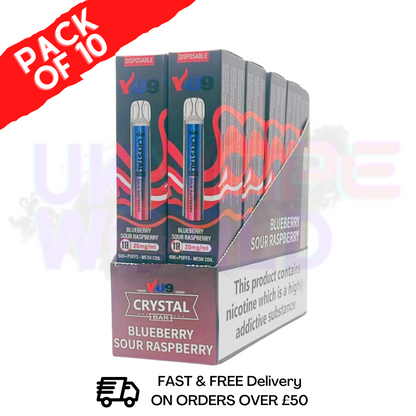 Blue Sour Raspberry - Crystal Bar Puffs 600 VU9 Box Of 10