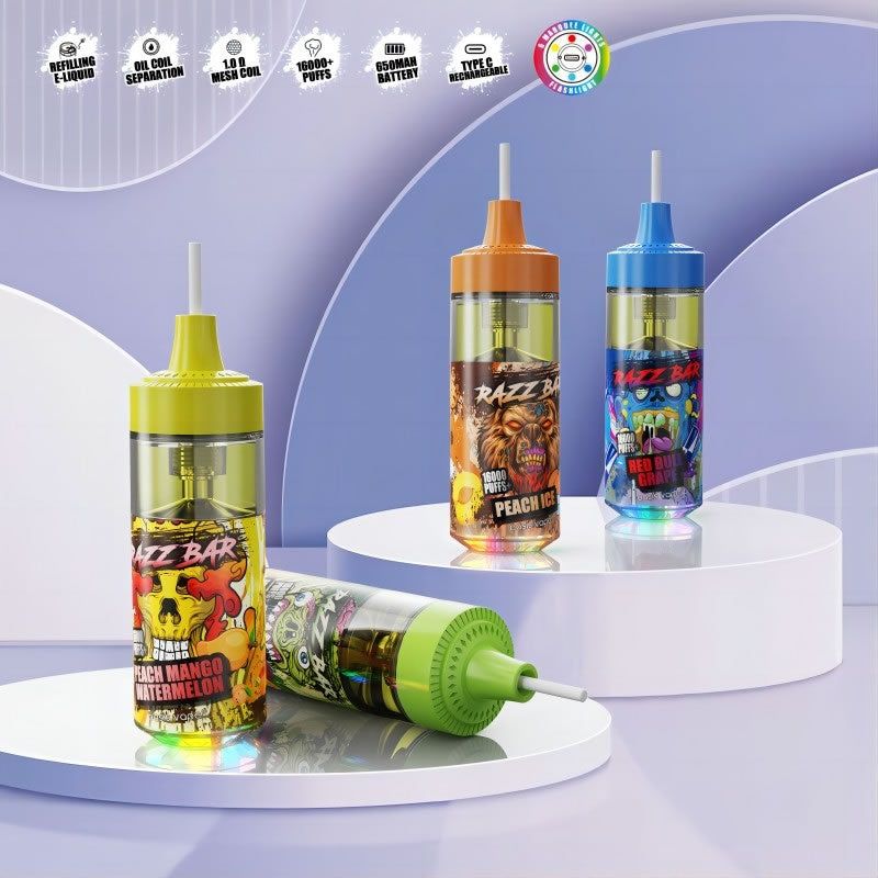 Original Razz Bar 16000 Puffs Refillable Disposable Vape E Cigarette Puff 16k – Razz Bar 16k Puff